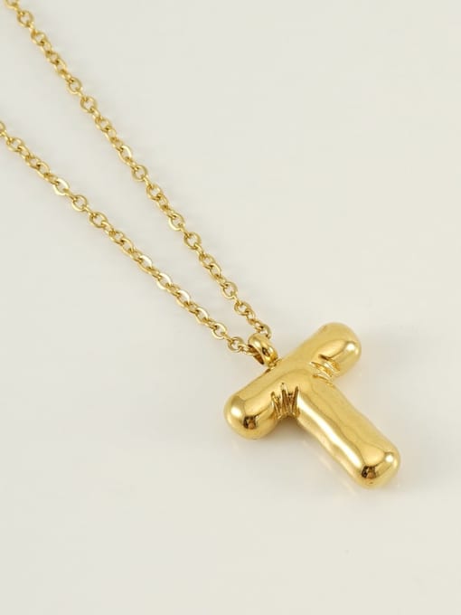Letter T [Gold] Titanium Steel Letter Necklace With 26 letters